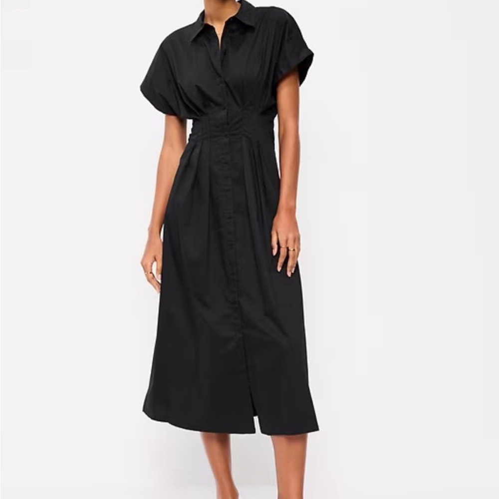 Pintuck-waist midi shirt dress